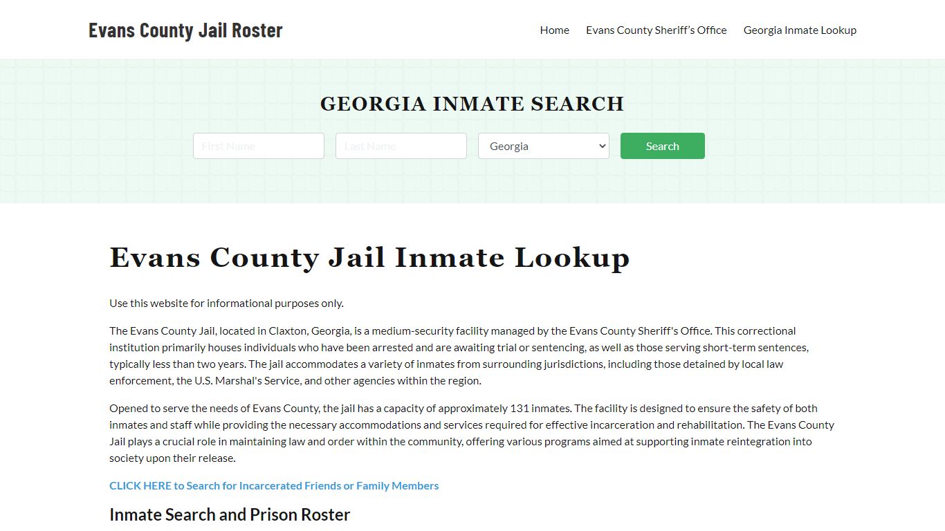 Evans County Jail Roster Lookup, GA, Inmate Search