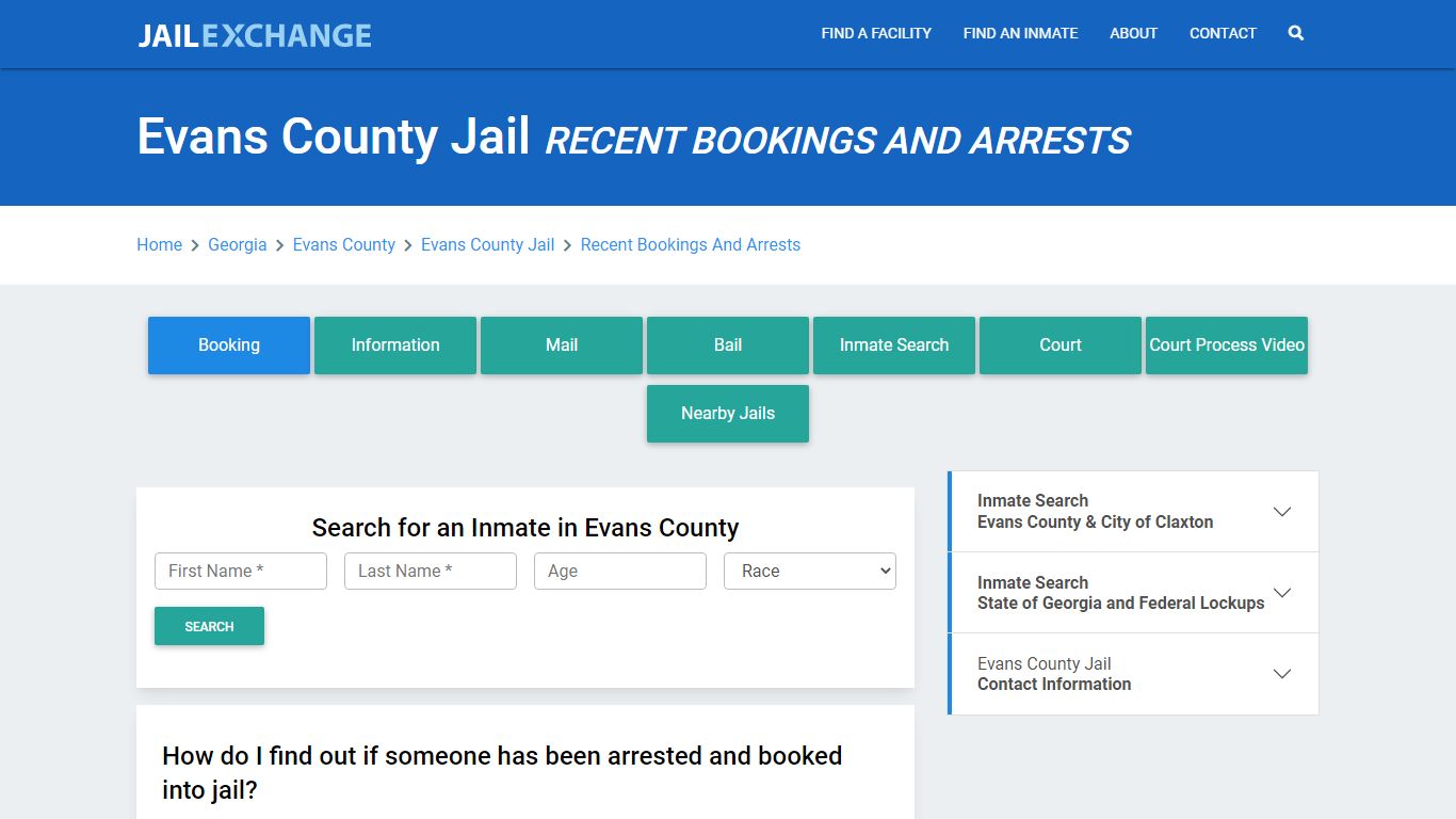 Evans County Jail Recent Bookings And Arrests - Jail Exchange